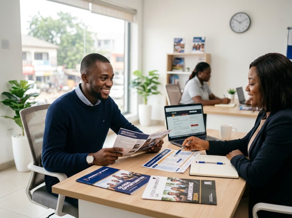Educational consultant advising a student on global university admissions