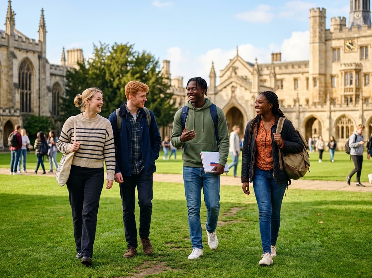 Ghanaian and international university friends walking on campus